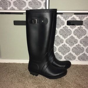 Classic pair of black rain boots.